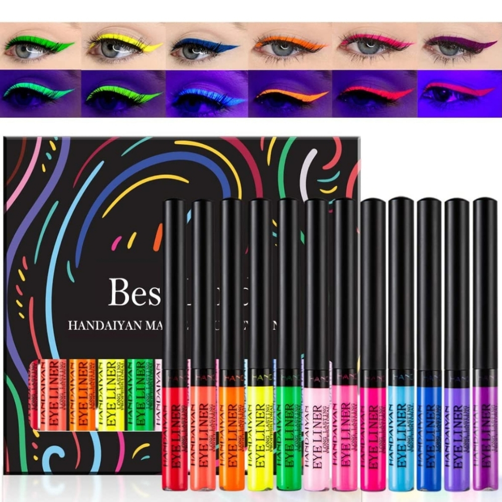 Set of 12 Vivid Bright Colored Liquid Eyeliner (UV reactive)